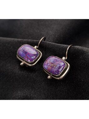 Vintage Purple Turquoise & 925 Sterling Silver Dangle Earrings